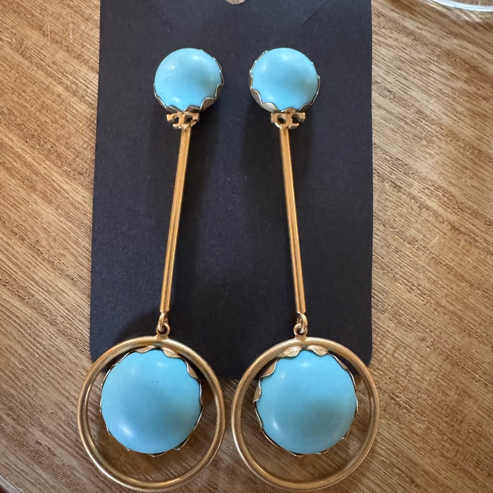 Tory Burch Gold and Turquoise Dangle Earrings
